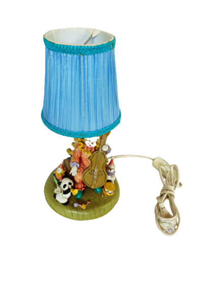 onyyapim ANTİKA EL YAPIMI MÜZİSYEN PALYAÇO VE HAYVANLAR FİGÜRLÜ BİBLOLU ABAJUR