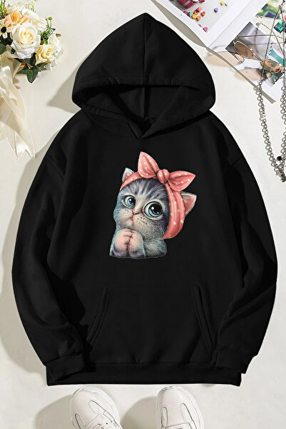 Trend Sizde Hanorac unisex cu imprimeu cu pisici drăguțe