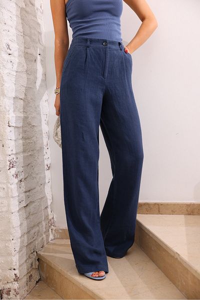 Laluvia Marineblaue Damenhose aus Baumwolle