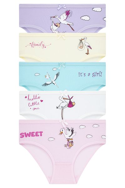 biyokids Pachet de 5 chiloți colorați pentru fete - Berze drăguțe -