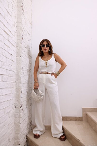 Laluvia Bílé bavlněné dámské kalhoty