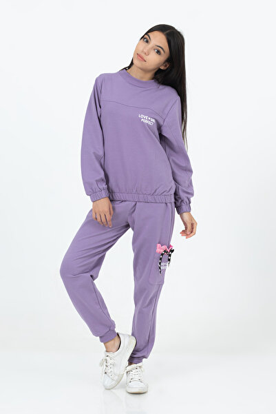 Tuffy Kids KIZ ÇOCUK YAZI BASKILI CEP DETAYLI İKİLİ TAKIM 10-13 YAŞ