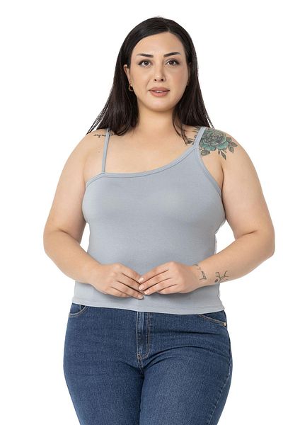 DISENTIS MODEST Plus Size Viscose Gray Body with Asymmetric Straps