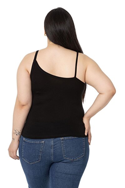 DISENTIS MODEST Large Size Viscose Black Body with Asymmetric Straps