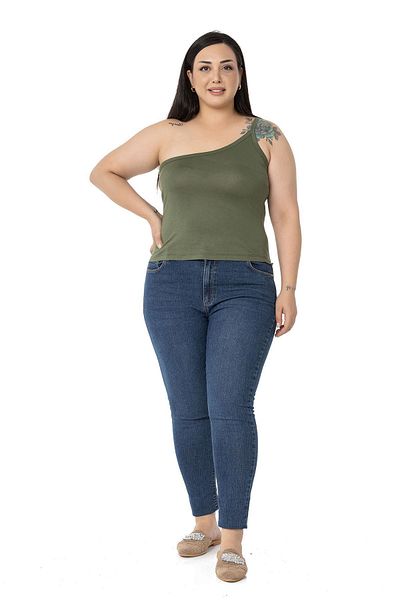 DISENTIS MODEST Large Size Single Shoulder Low-cut Viscose Khaki Body