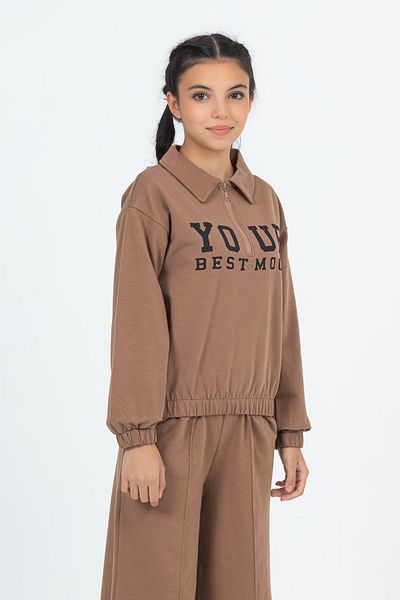 Tuffy Kids طقم مكون من قطعتين بأكمام طويلة ورقبة مطبوعة وسحاب كبير الحجم للفتيات من عمر 10 إلى 13 سنة