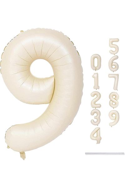 Patladı Gitti 9 Number Cream Foil Balloon 34 inch 76-82 cm