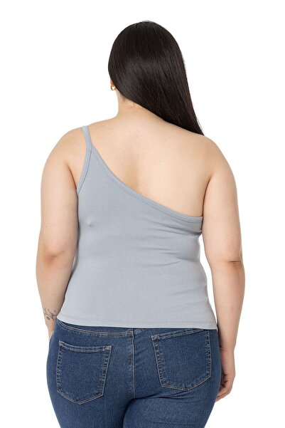 DISENTIS MODEST Large Size Single Shoulder Low-cut Viscose Gray Body