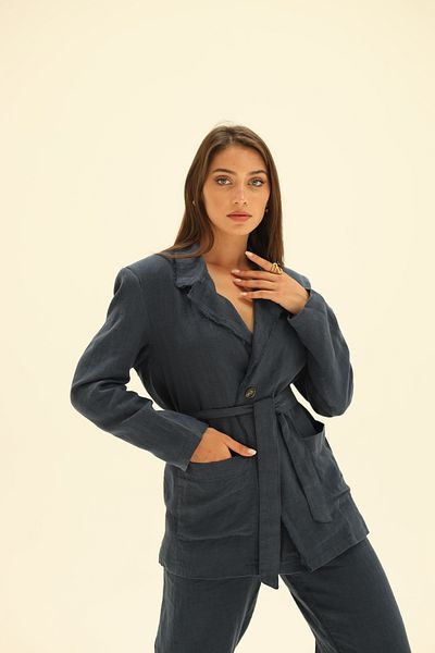 Laluvia Marineblaue Baumwolljacke mit Knopfdetail