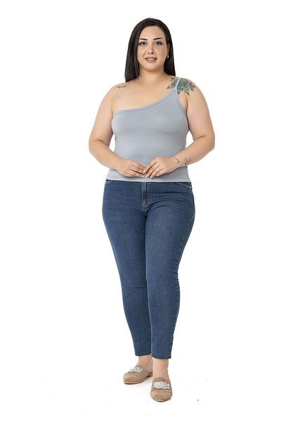 DISENTIS MODEST Large Size Single Shoulder Low-cut Viscose Gray Body