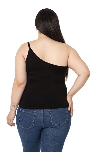 DISENTIS MODEST Large Size Single Shoulder Low-cut Viscose Black Body