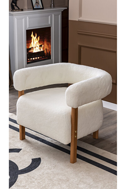 MELLMOD Sweet mod Ahşap Ayaklı Teddy Berjer Kırık Beyaz