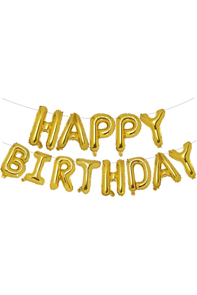 Patladı Gitti Happy Birthday Gold Renk Harf Folyo Balon Seti