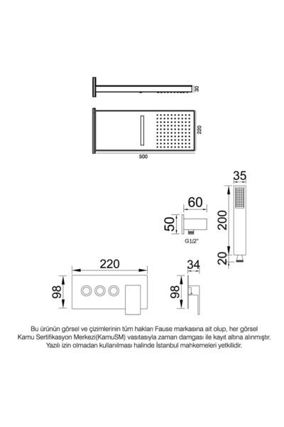 Fause Ankastre Comfort Panel Şelale Duş Seti Siyah Fau110-b