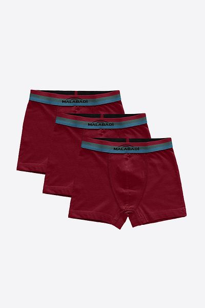 Malabadi Boys - Pack of 3 Burgundy Cotton Elastane Boxers 208