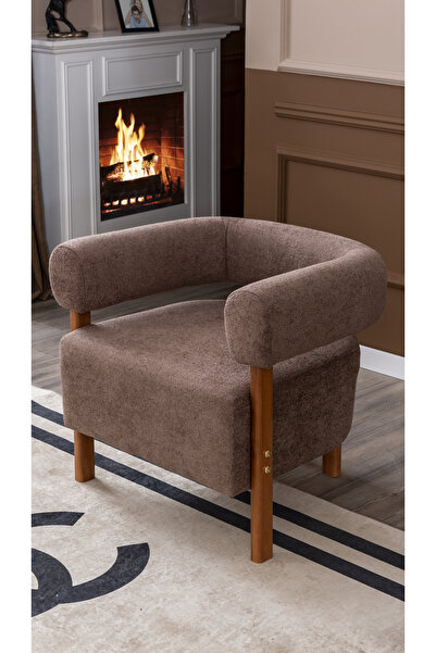 MELLMOD Sweet mod Ahşap Ayaklı Bukle Berjer Kahve