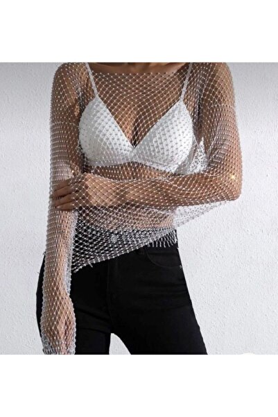 Noche Taşlı file bluz