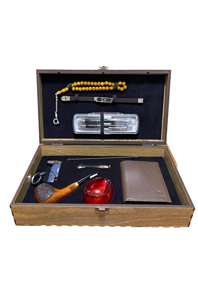 Pipsan PİPSAN PİPO AHLAT AĞACI BALSA FİLİTRELİ ÇAKMAKLI CÜZDAN BİLEKLİK TESBİH SET 605738-509210