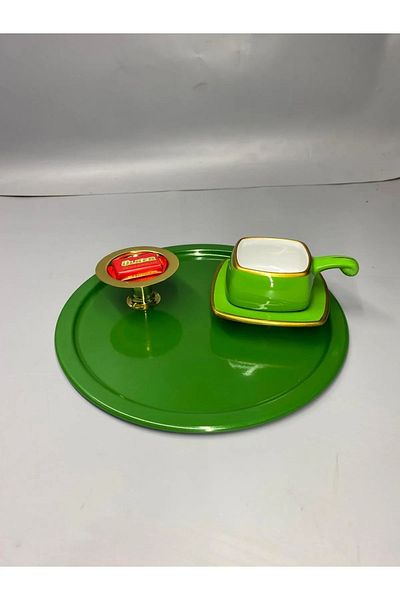 NEWTREND Züccaciye Metal Green Single Decorative Tea, Coffee and Pastry Serving Presentation Tray 23 cm