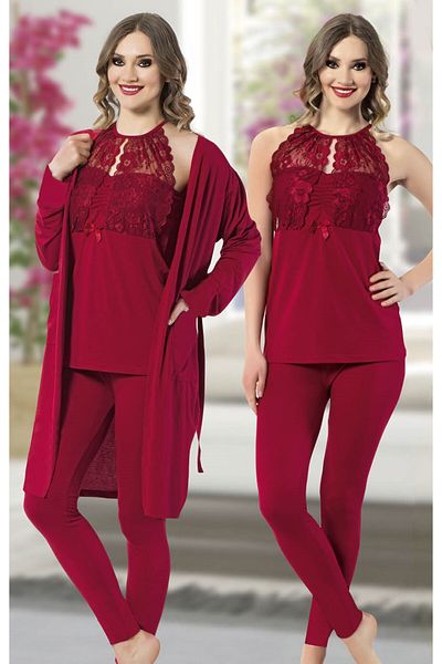 JENİKA Set pijama din 3 piese cu detaliu din dantela pentru femei