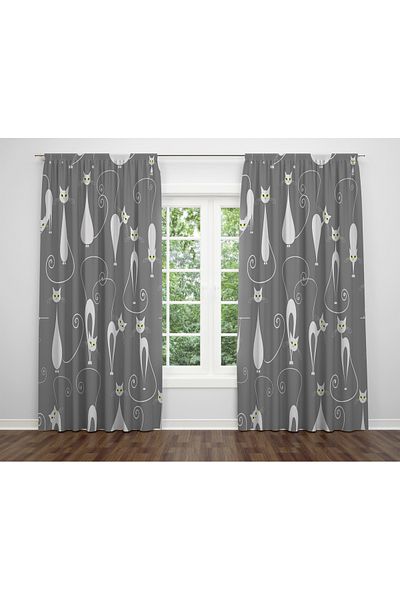 ALBANHOME Alban Home Children's Room Cat Patterned Digital Printing Single Wing Background Curtain