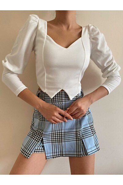 MST CLOTHİNG Μπλούζα με λαιμόκοψη καρδιά και μακριά μανίκια