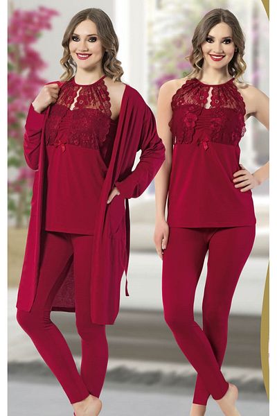 JENİKA Set pijama din 3 piese cu detaliu din dantela pentru femei