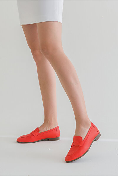 GNS Shoes Hakiki Deri Kırmızı Kadın Babet