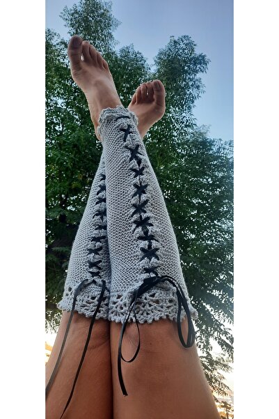 Hippybutik Mavi uzun el yapımı Tozluk Yoga Çorabı