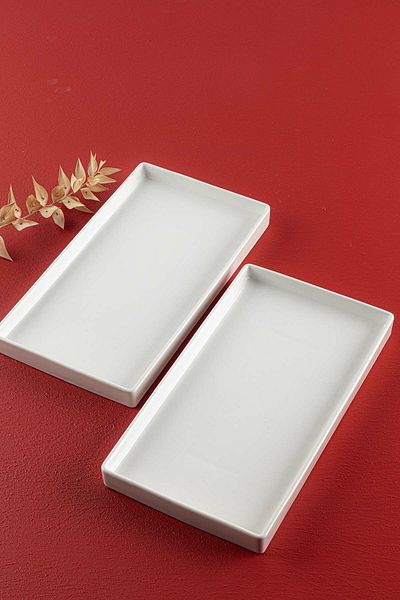 emir home shop 2 Pieces Porcelain Presentation Plate Food Serving Plate Catering Plate 28x16cm