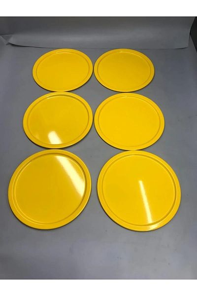 NEWTREND Züccaciye 6-Piece Metal Yellow Single Decorative Tea, Coffee and Pastry Serving Presentation Tray 23 cm