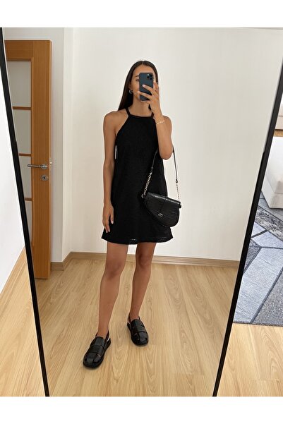 Myrum butik Siyah Askılı Fisto Elbise