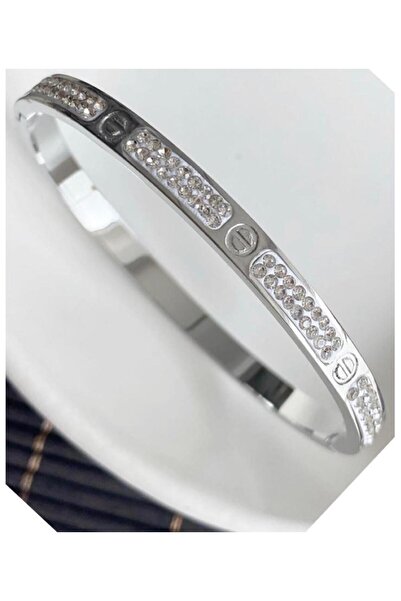 Buqete Taşlı Çelik Bileklik Kelepçe