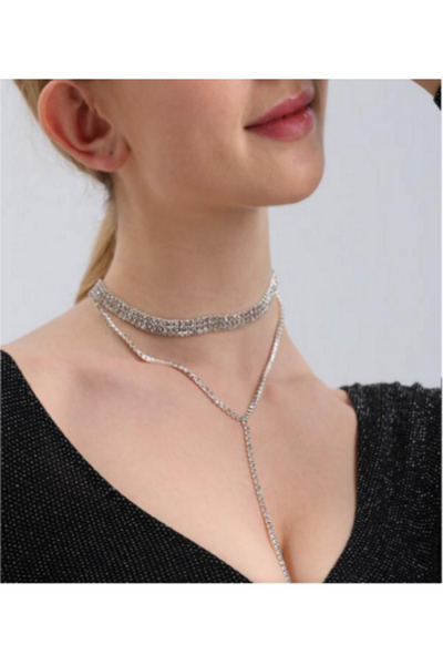 muptejewelry Zircon Cascade & Dangle Chain Necklace