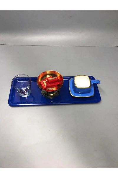 NEWTREND Züccaciye Stainless Steel Blue Color Baton Serving, Tea, Coffee, Catering and Presentation Tray