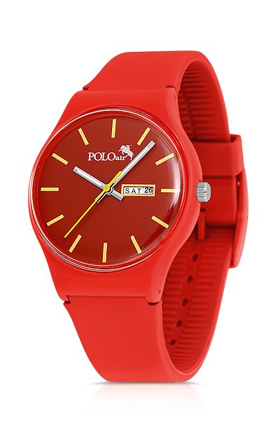 Polo Air Unisex Silicone Band Day Month Calendar Wristwatch Red Color