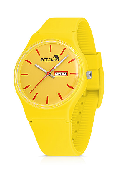 Poloair Unisex Silikon Kordon Gün Ay Takvimli Kol Saati Sarı Renk