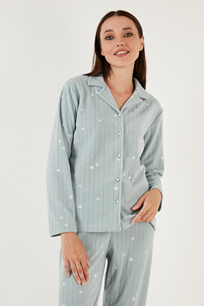 Lela Set de pijamale din lână cu nasturi în față cu guler de cămașă cu ajustare normală 6571009