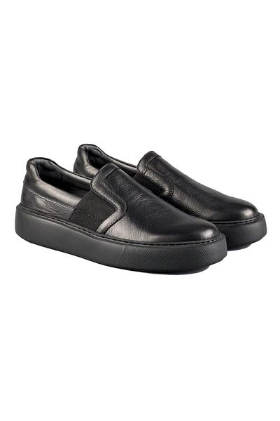TEZCAN KUNDURA İntegra Inside and Outside Genuine Leather Laceless Black Men's Sports Shoes Sneaker