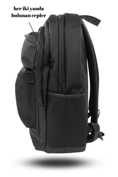 Rupva Unisex Erkek Kadın Baskılı Günlük Yan Cepli Çok Gözlü Lise Okul Sırt Çantası Siyah