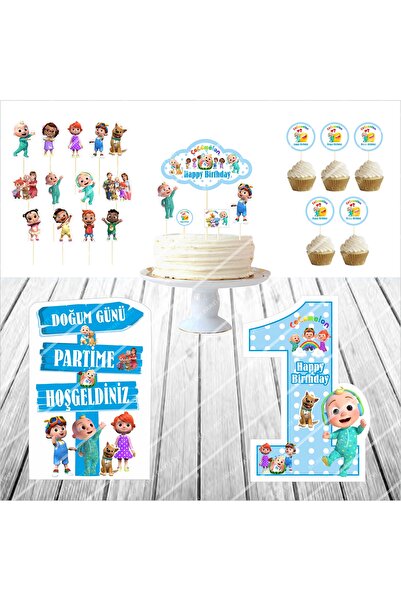 SİYAH PARTİ EVİ Cocomelon 1 Year Old Birthday Model / Cake Decoration Set