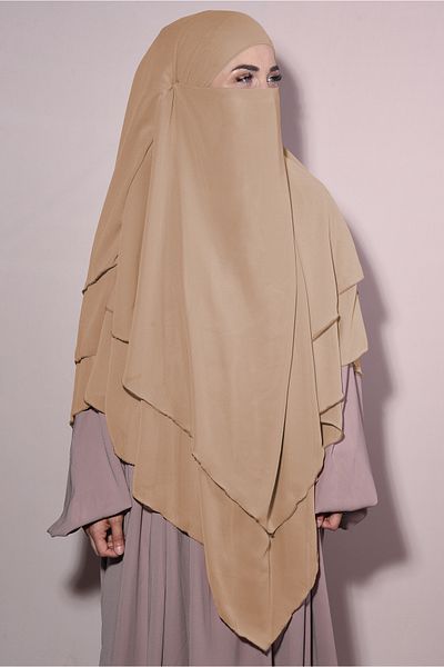 Nowa Scarf Souffle Khimar Hijab with Veil Chiffon Shawl Caramel