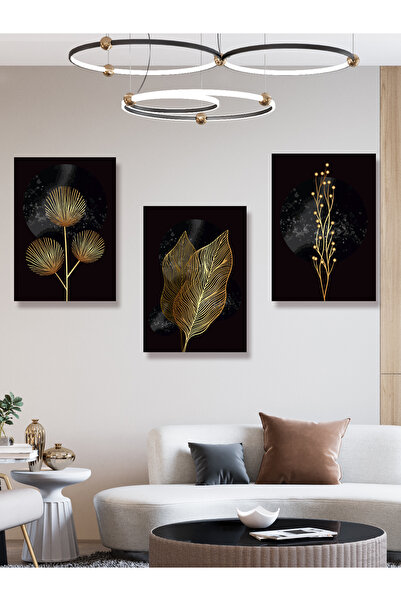 YALOVA SHOP Karanlığı Aydınlatan Minimalist Gold Botanik Tablo Seti