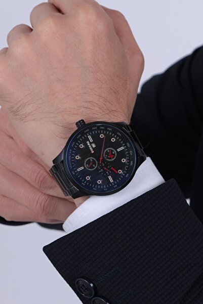 Bhs life Navy Blue Steel Case Black Cord Men's Wristwatch