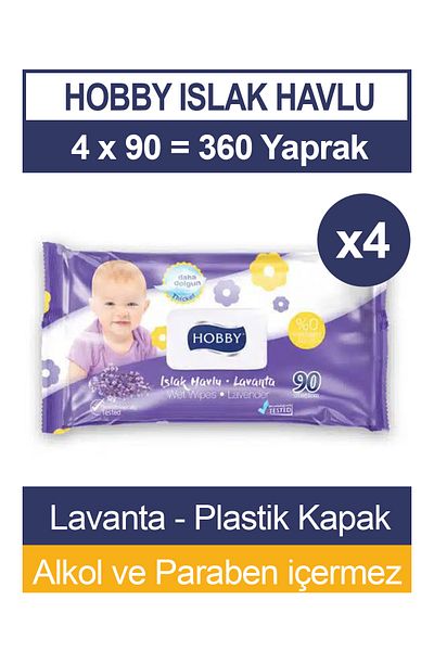 Hobby Wet Towels Lavender 90 Pack of 4