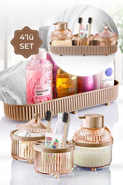 Vienev Σετ μπάνιου 4 τεμαχίων Gold Salta Organizer μπάνιου