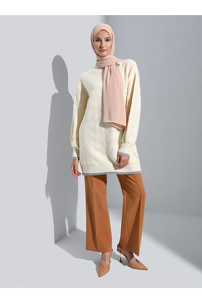 Refka Strick-Tunika mit Ballonärmeln – Ecru – Damen