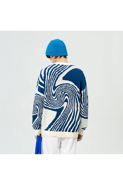 Touz Vintage Harajuku Kpre Style ασύμμετρο μοτίβο Unisex oversize εκρού πουλόβερ
