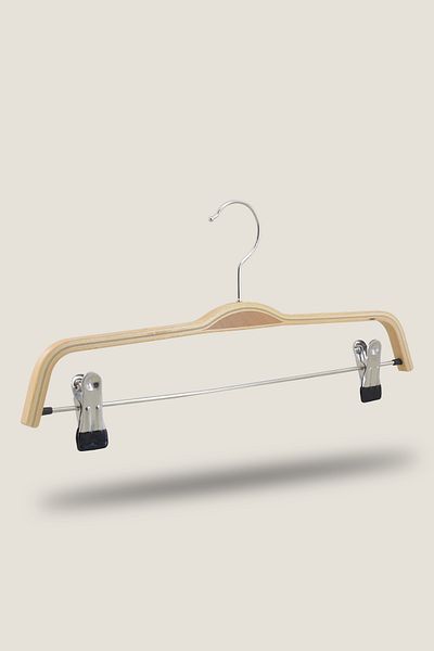 NYN Wooden Polished Latched Trouser Skirt Hanger Natural Color 3 Pieces