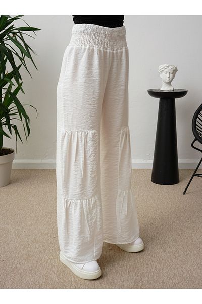 Por La Cara White Gipe Elastic Loose Trousers - Por La Cara